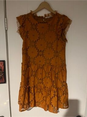 Blue Tassel Orange Floral Lace Mini Dress - size small